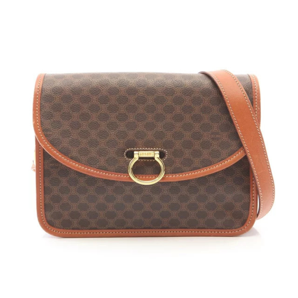 Celine Macadam Shoulder Bag Canvas Leather Brown